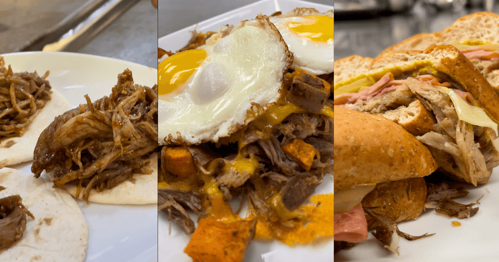 3 pictures of meals using ICON Meals new pulled pork bulk menu item.