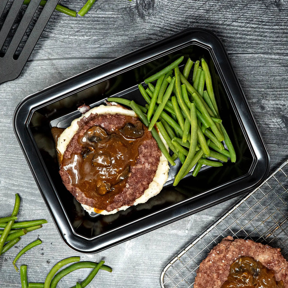 
            
                Load image into Gallery viewer, Mushroom Salisbury Steak with Mashed Potatoes &amp;amp; Green Beans
            
        